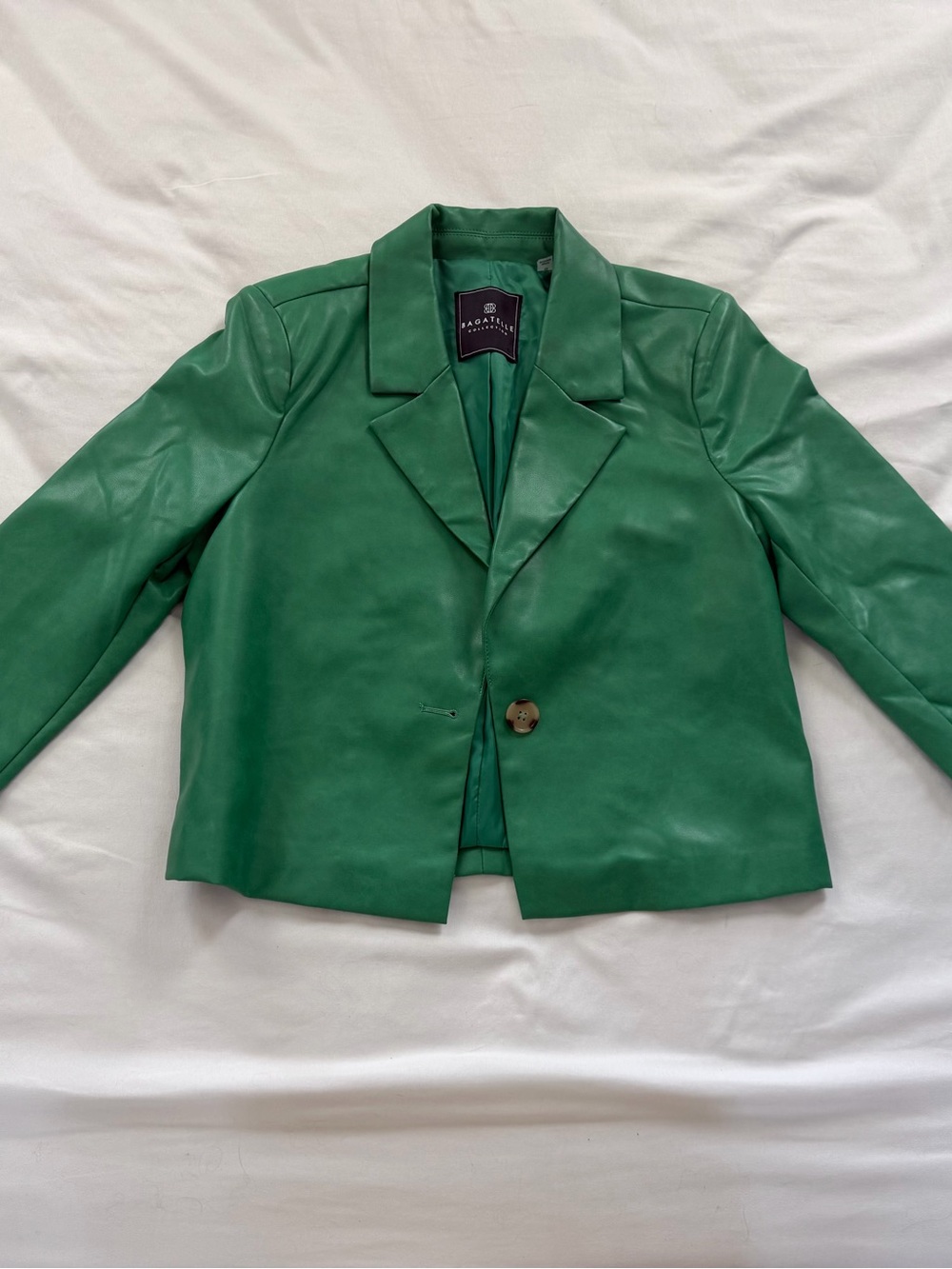 Bagatelle 2 Set Piece Emerald Green Leather Cropped Blazer and straight leg Jean